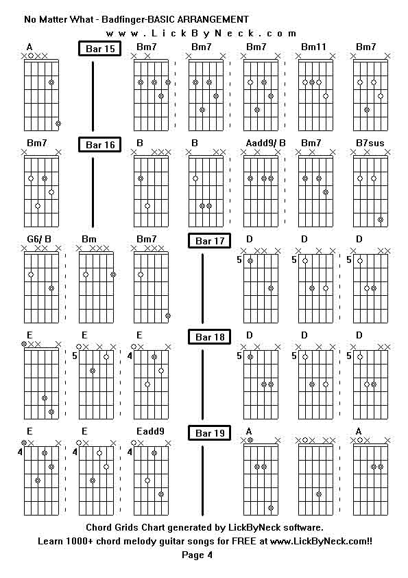 Chord Grids Chart of chord melody fingerstyle guitar song-No Matter What - Badfinger-BASIC ARRANGEMENT,generated by LickByNeck software.